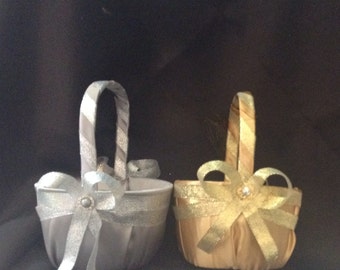 custom made wedding flower girl basket gold or silver