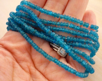 Neon blue apatite faceted rondelle beads 3-3.5mm 1/2 strand