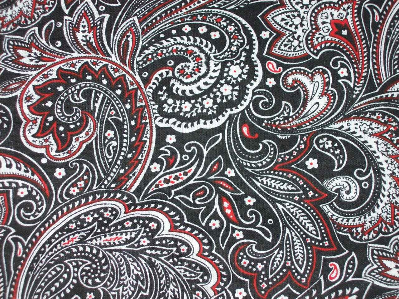 Black Red Paisley fabric Sold Per Half Yard for Quilting