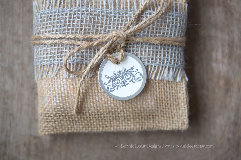 Burlap Gift Bag Small Burlap bag with hand stamped gift tag