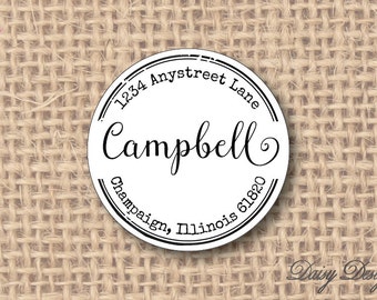 Round Return Address Labels with Vintage Postal Marks - 96 self-sticking labels