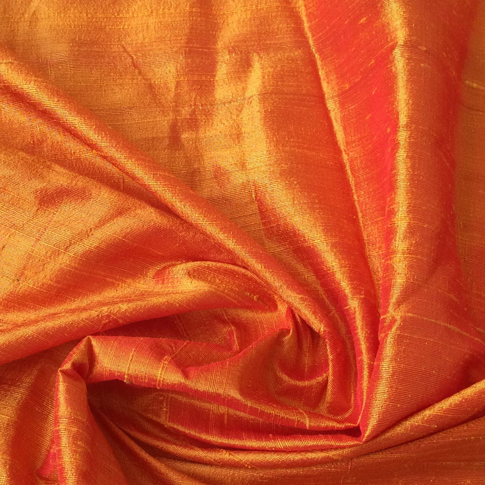 Saffron Orange 100 Percent Pure Silk Dupioni Fabric By The