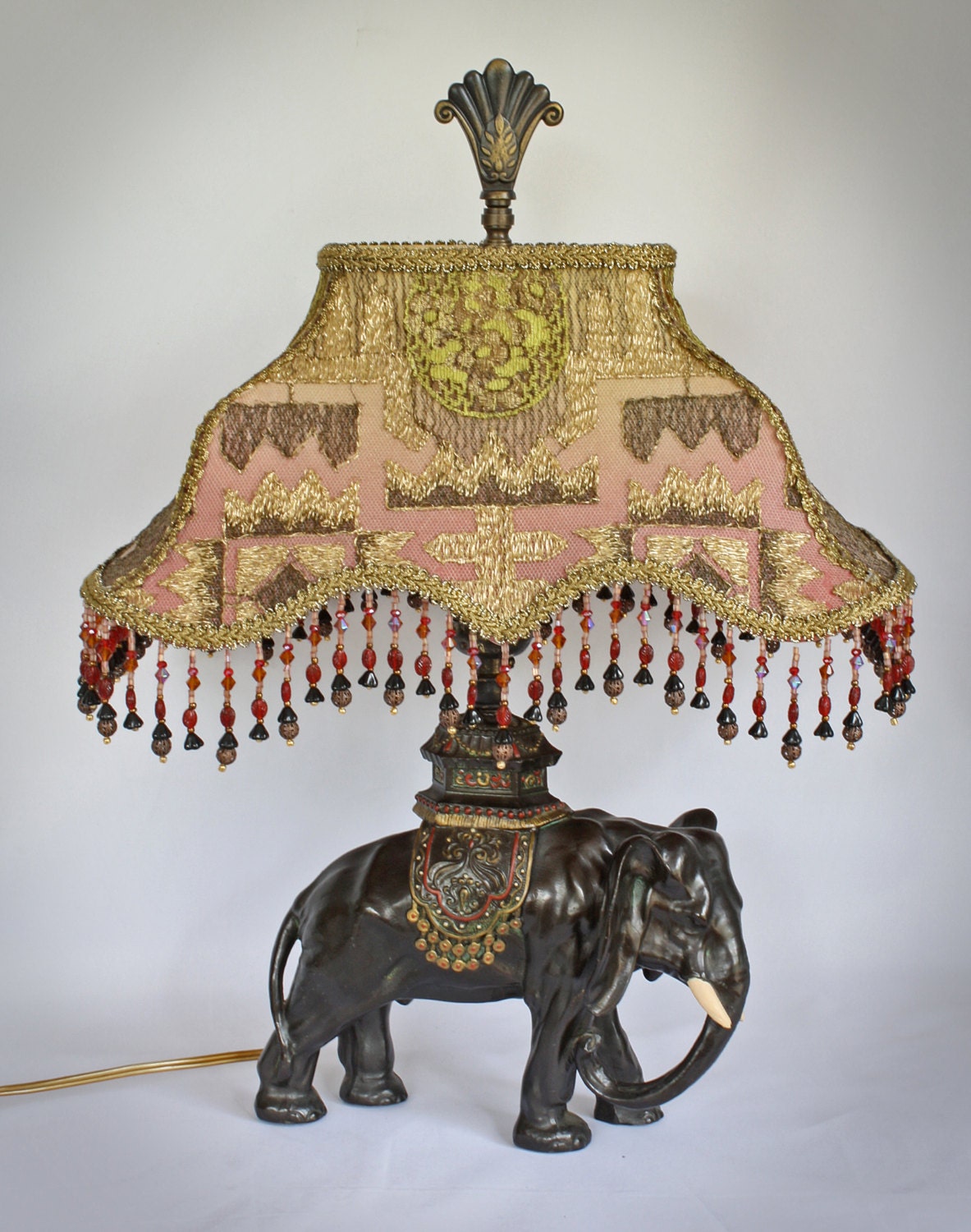 Art Deco Antique Elephant Lamp Victorian Metallic Lampshade