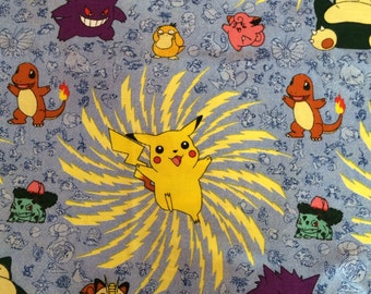 Fabric Pokemon Very Rare Pikachu 1990's Fabric Blue Background Fat Quarter FQ OOP Eustheelf