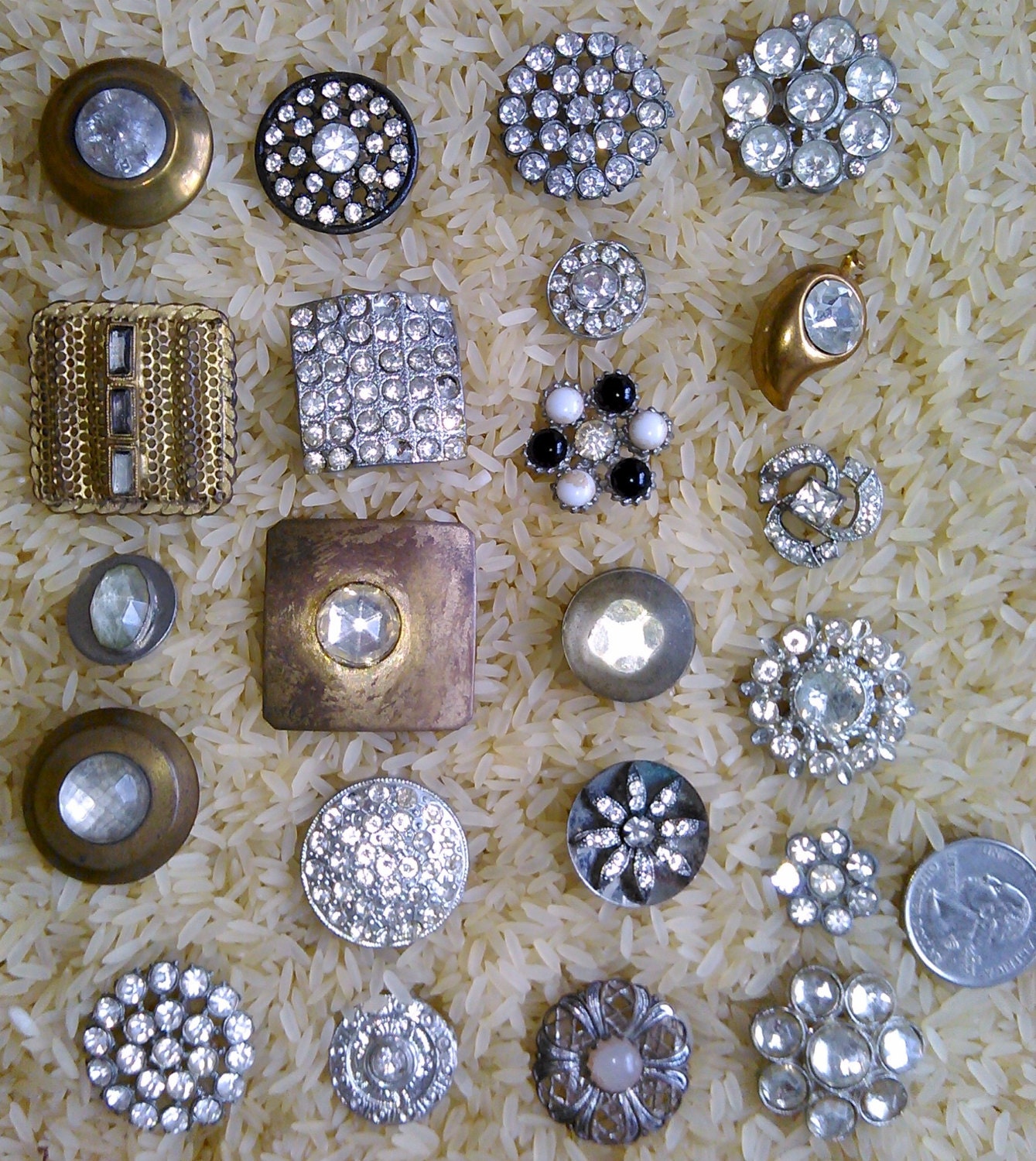 20 antique buttons Rhinestone buttons wedding bouquet jewelry