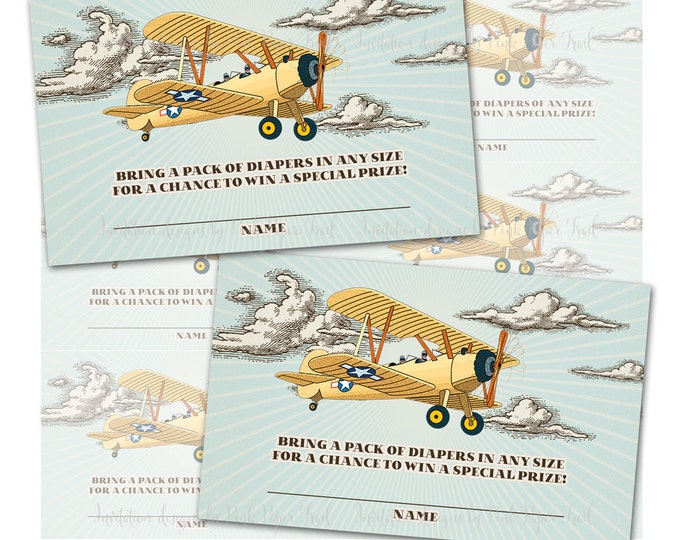 Diaper Raffle Cards in Retro Airplane Theme, Instant Download, Invitation Insert, Print Your Own
