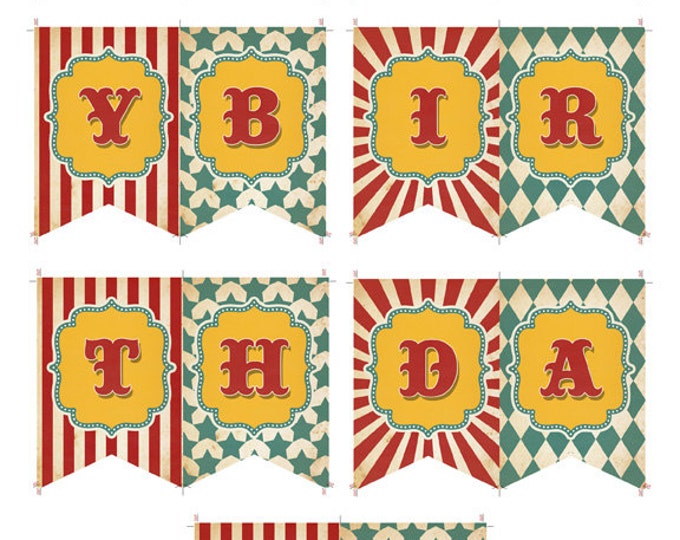 Circus Happy Birthday Banner, Circus, Carnival Party, Print Your Own, Instant Download