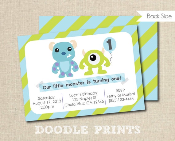 Monsters Inc Invitation Printable Birthday Party by doodleprints