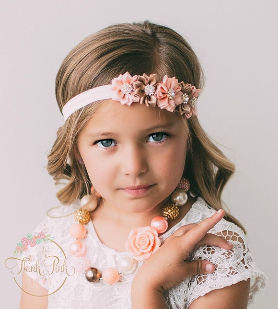 Baby headbands,Girls headband, Flower Headband, Baby Hair Bows, Baby Girl Headband, Baby Bows, Bubblegum chunky necklace for little girls by ThinkPinkBows