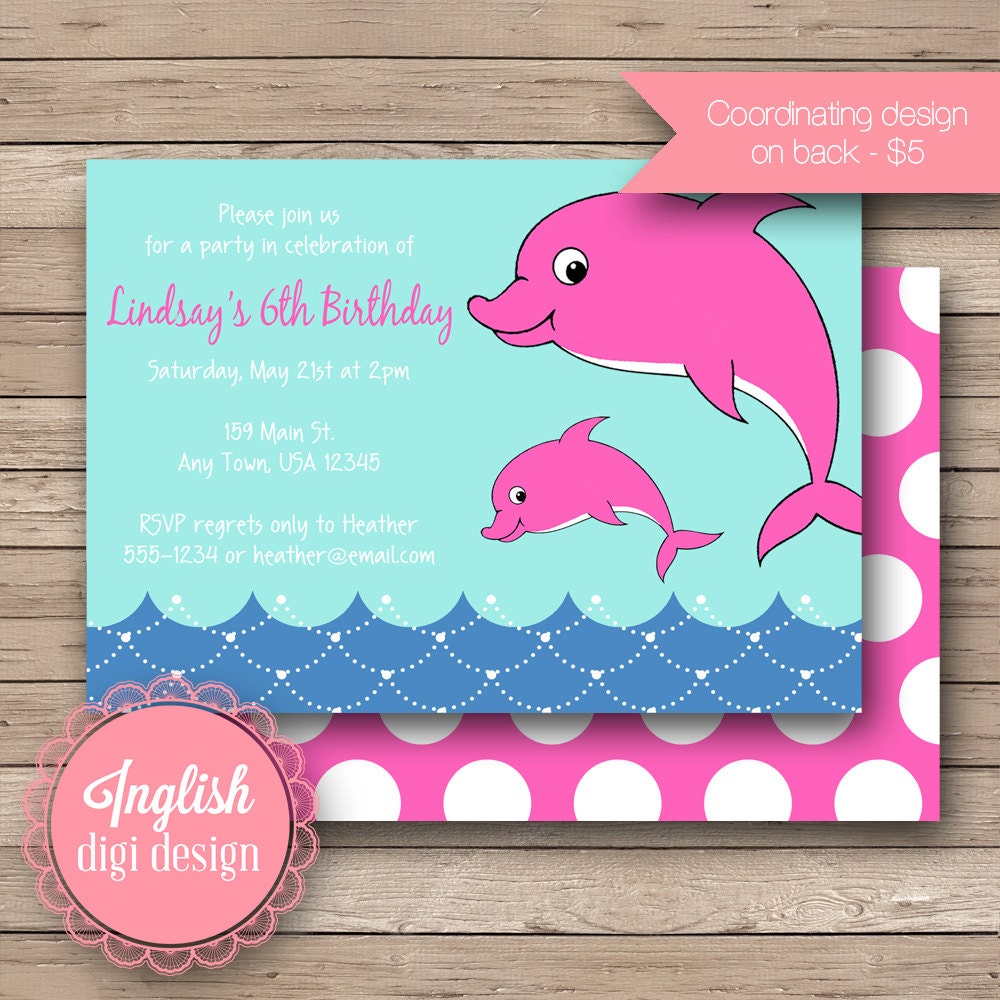 Printable Dolphin Birthday Party Invitation Dolphin Birthday
