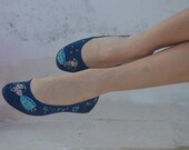 Hand-painted suede ballet flats!!100% genuine leather! Ballet flats for women or girls, in blue suede, or other colours