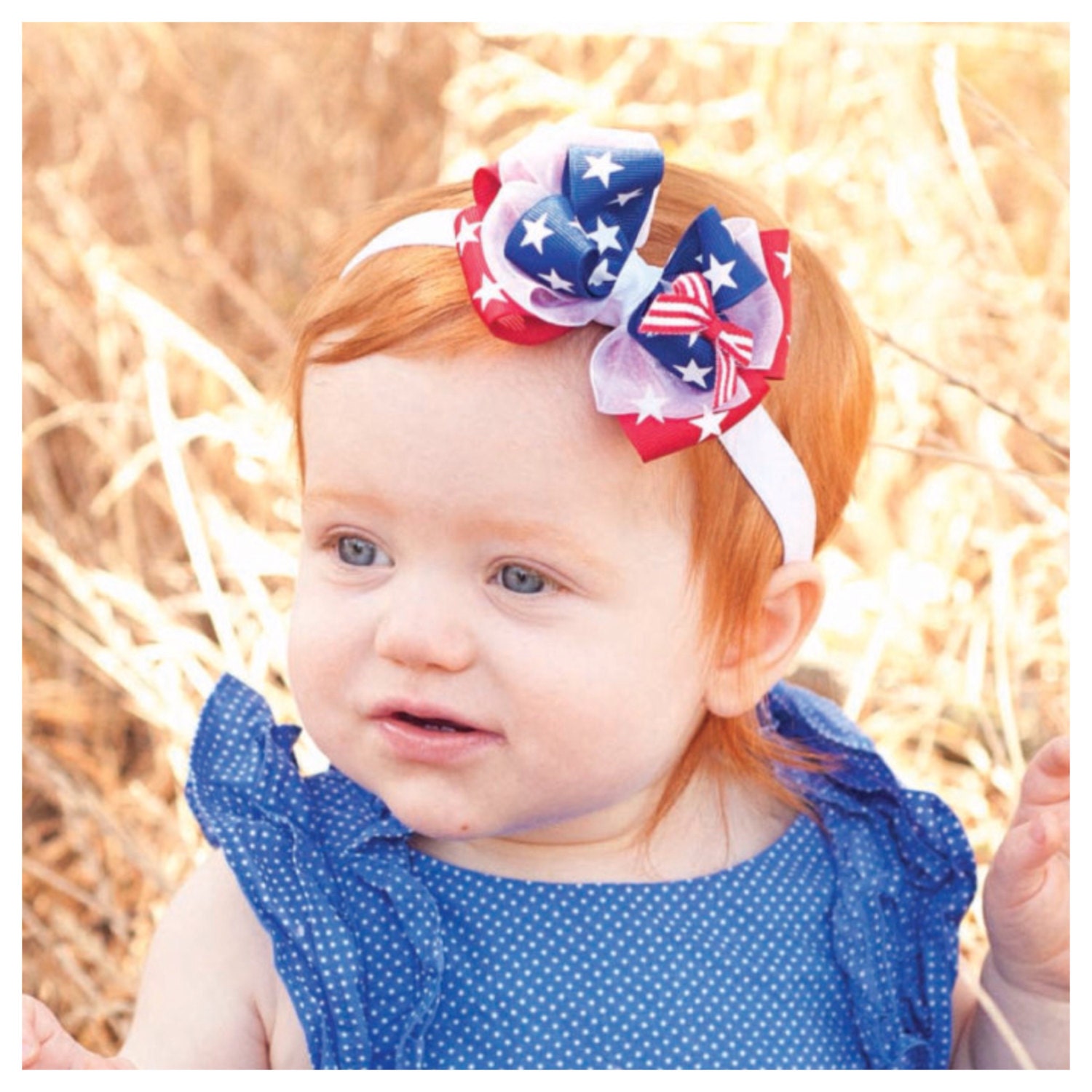 Baby Headband 4th of July Baby BowTriple Layer Stars and