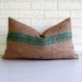 Turquoise Stripe Burlap Throw Pillow Cover - Modern Farmhouse Pillow - Repurposed Coffee Sack