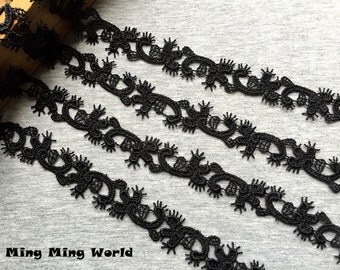 Black Lace Trim - 3 Yards Black Flower Lace Trim (L511)