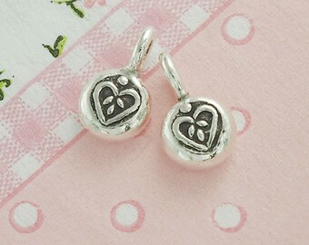 4 of Karen Hill Tribe Silver Heart Imprint Charms 7 mm. :ka4116