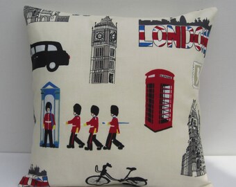 London Themed Pillow Cover, Iconic London Cushion Cover, Cream Decorative Pillow, London Landmarks, London Style Pillow Cover, Many Sizes