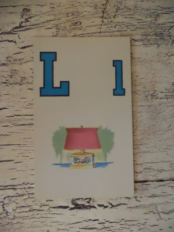 Alphabet Flash Card Letter L is for Lamp 1950s Illustrated