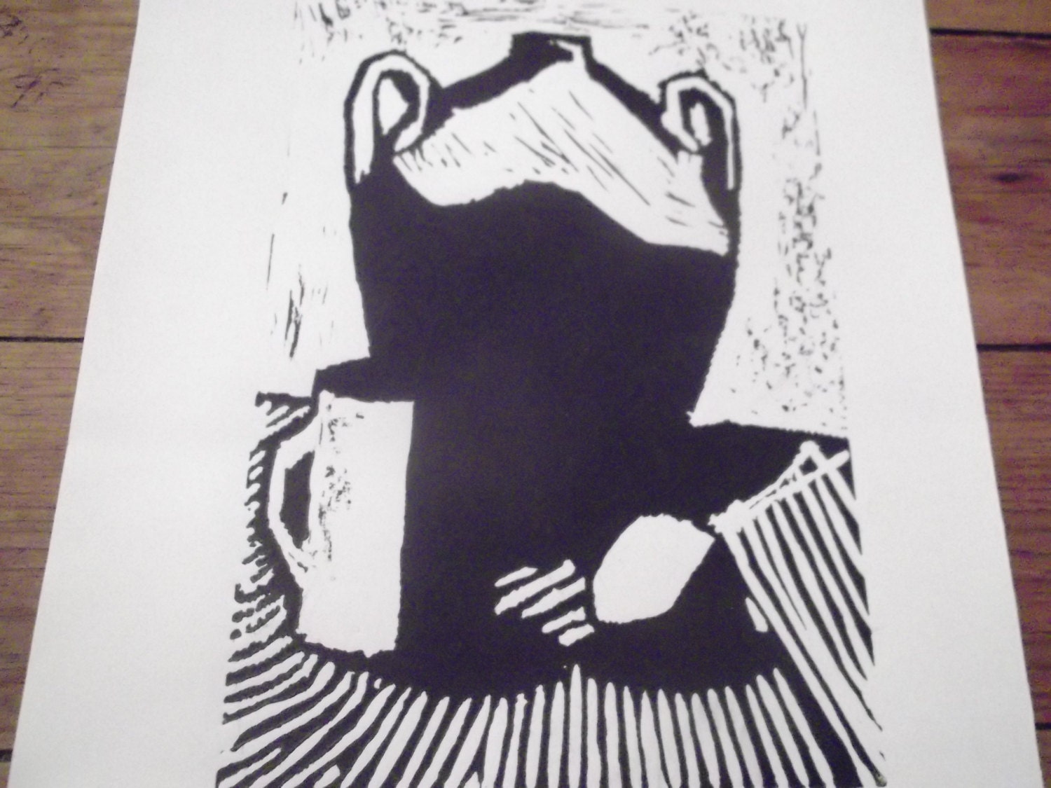 ORIGINAL LINOCUT PRINT Still Life with Orange