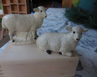 Vintage Holland Mold Set of Two Sheep Nativity Scene Pieces Animals Farm Ceramic Bisque 1950s