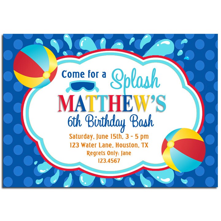 Free Printable Birthday Invitations Water | beach ball splash invitation printable pool party water Free Printable Birthday Invitations Water | beach ball splash invitation printable pool party water