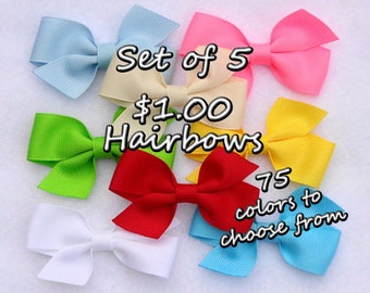 Set of 5 Basic Hair Bows~ONE DOLLAR Bows ~You Pick the Colors~ Small Hair Bow, Basic Hair Bow, Simple Hair Bow, Solid Color Bows,School Bows