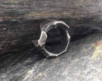 Ring Oxidised Sterling Silver 'Hrungnir' Troll Rock Ring