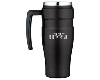 Engraved Thermos Stainless King 16oz Travel Mug with Handle- Personalized Stainless Steel Thermos Brand Mug - Personalized Coffee Travel Mug