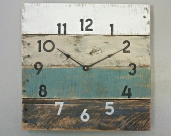 Pallet Wood Clock, Beach House style...ReCycled wood...distressed...teal OR Customize Your Clock