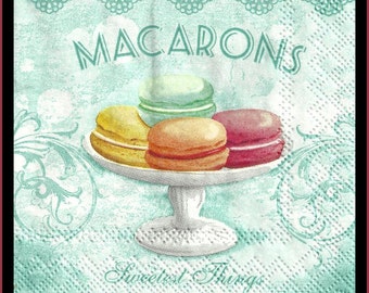 Macarons, 4 Decoupage Paper Napkins, 3 ply 25cm cocktail napkins