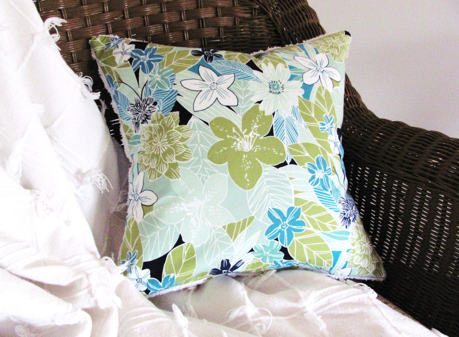 TROPICAL pillow cover 14 X 14 inches light teal cushion