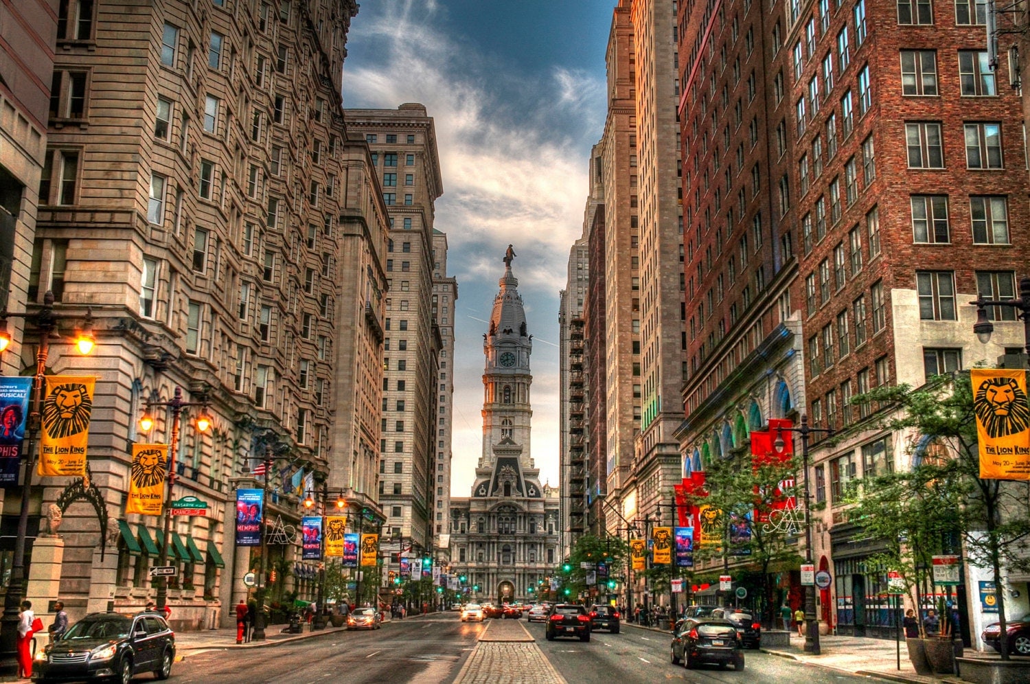 Broad Street and City Hall Philadelphia at Twilight Urban