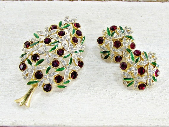 Vintage SPHINX Brooch & Earrings Set Christmas Tree Brooch
