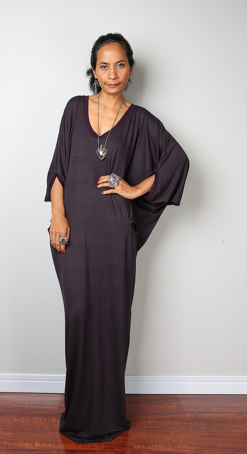 Grey Maxi Dress Loose Fit 3/4 Sleeve Dark Grey dress by Nuichan