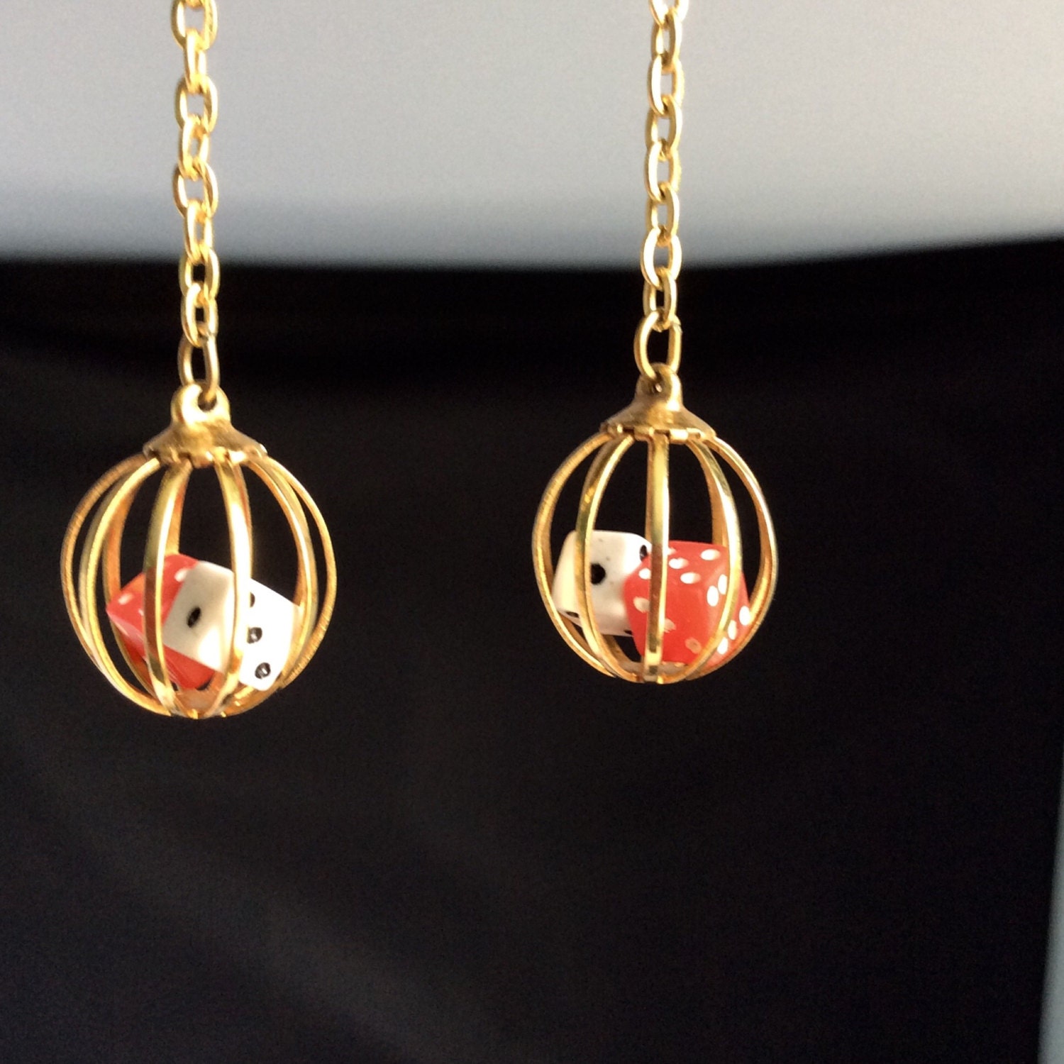 Vintage Dice Earrings Dangle Drop Las Vegas Lucky Gambling