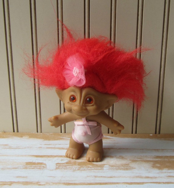 Vintage Treasure Jewel Troll Doll Red Hair Red Jewel in Belly