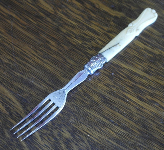 antique carved bone handle dinning fork by fisfinds on Etsy