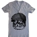 SALE - Unisex Men's CAT In a Hat Deep V Neck T-Shirt - American Apparel Tshirt - Heather Grey - Size LARGE