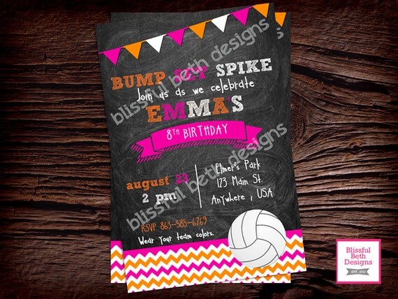 BUMP SET SPIKE Volleyball Birthday Invitation Printable