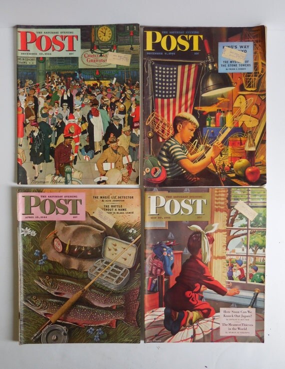 4 Saturday evening POST Magazines 1944 Vintage advertisements
