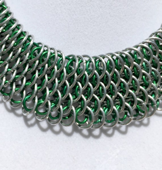 Dragonscale Necklace, Chainmaille Necklace, Silver and Green