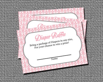Diaper Raffle Cards INSTANT DOWNLOAD Pink Damask Cards Girl Baby Shower Decorations
