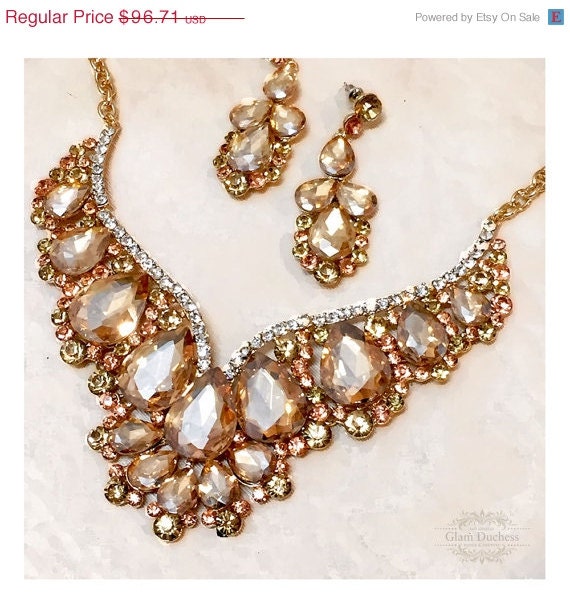 Wedding jewelry set Bridal back drop bib necklace by GlamDuchess