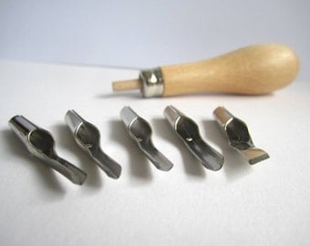 Boxed set of 5 lino block cutting rubber stamp carving tools - print making