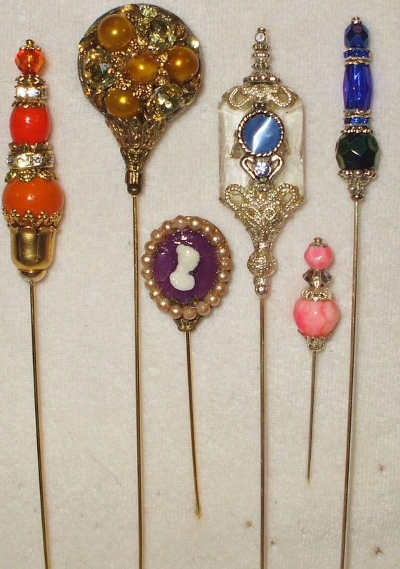 6 Antique Style Victorian Hat Pins With By Marysforevermemories