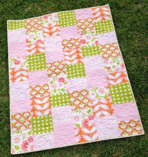 Sweet Clementine Baby Quilt Pinks Greens by CelesteCreates