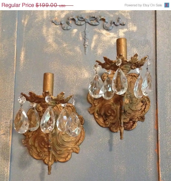 Vintage Crystal Sconces Matched Pair Single by RedBarnEstates