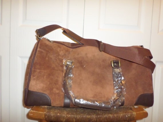 Sale Vintage Leather Duffle Bag Brown Suede by MonaLisaTreasures