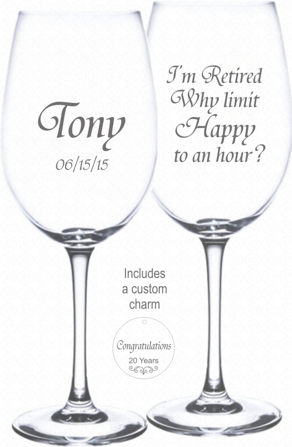 Retirement Gift Wine Glass Crystal engraved on both sides