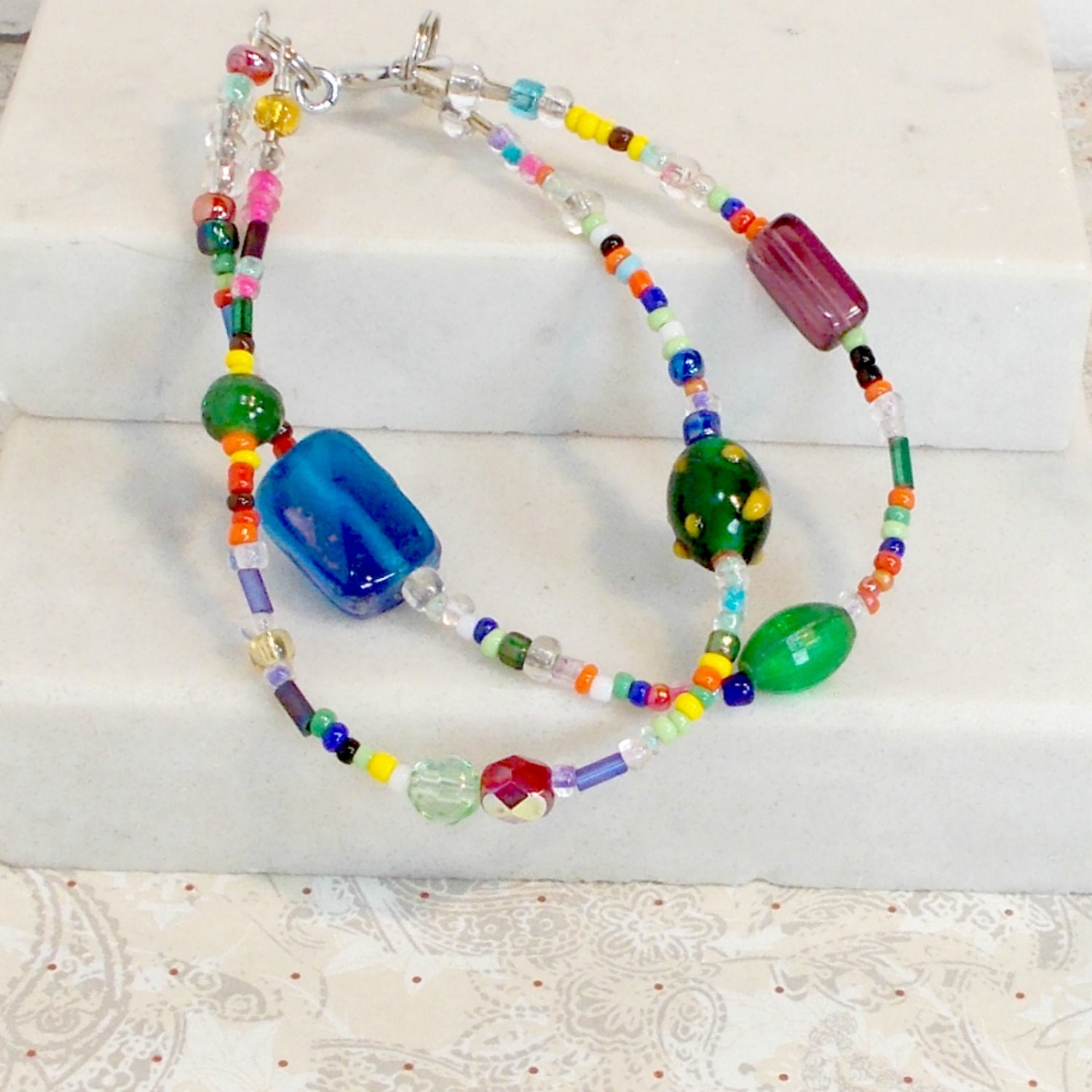 Handmade bracelet two strands multi color red by RememberThis3