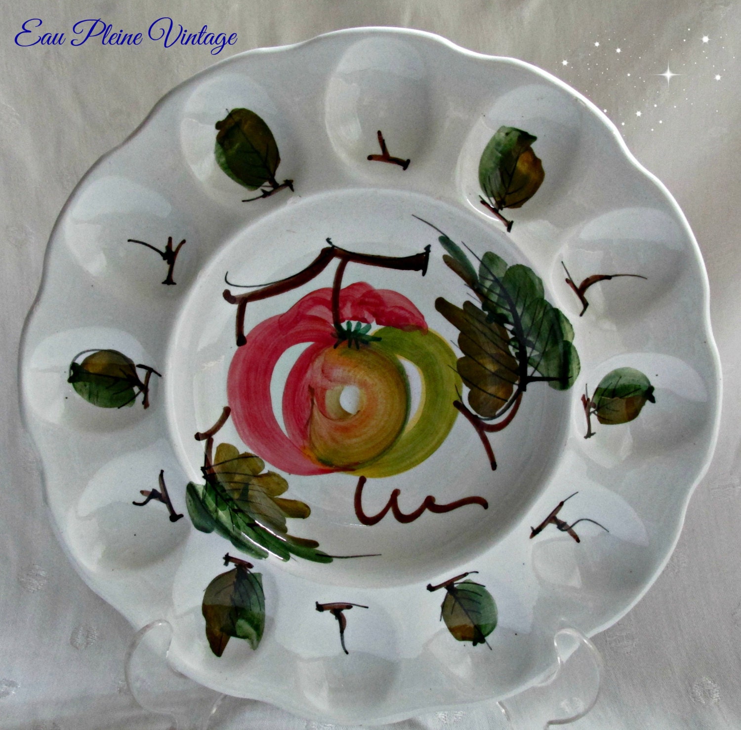 Italian Ceramic Porcelain Deviled Egg Serving Dish Painted